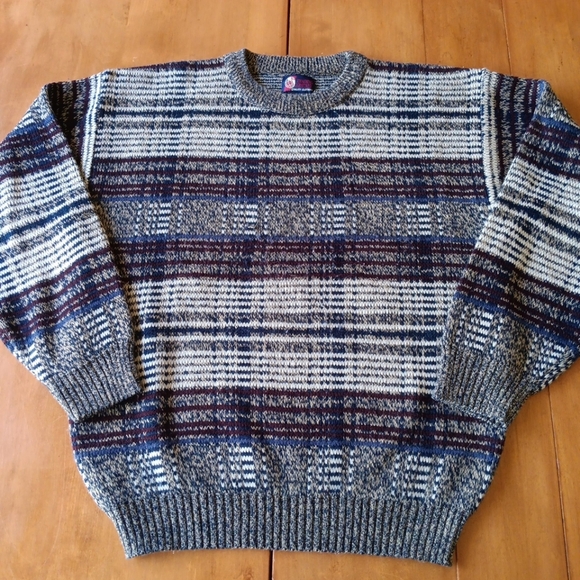 Vintage Trading Company Sweater Mens L Gray Maroon Plaid Checker Pullover Knit - Picture 1 of 6